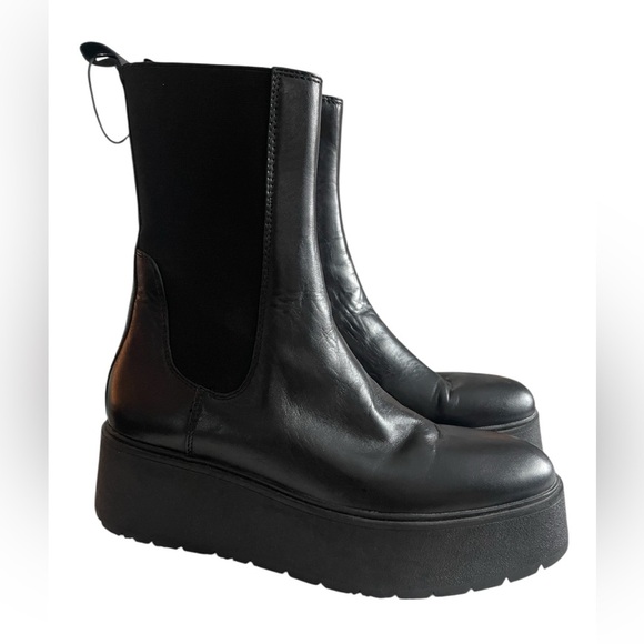 ZARA Black Platform Chelsea Boots EU 38 Chunky Goth Grunge Vegan Leather Ankle - Picture 2 of 7